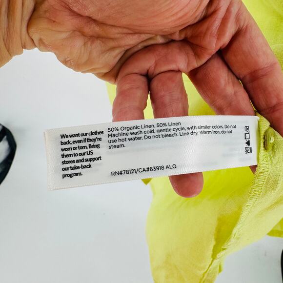 Eileen Fisher System Organic Linen Button-Front Shirt Citron Yellow Women’s XL - Picture 6 of 8